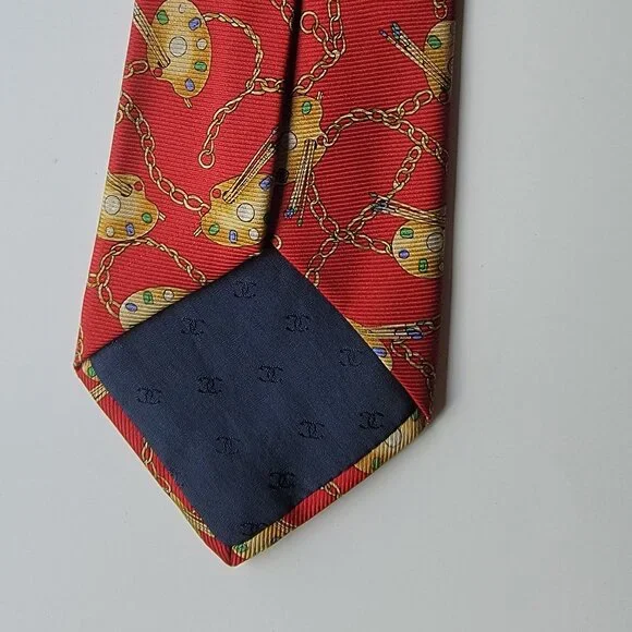 CHANEL Men's Vintage Tie 100% Silk Made in Italy Red Painters Palette Authentic
